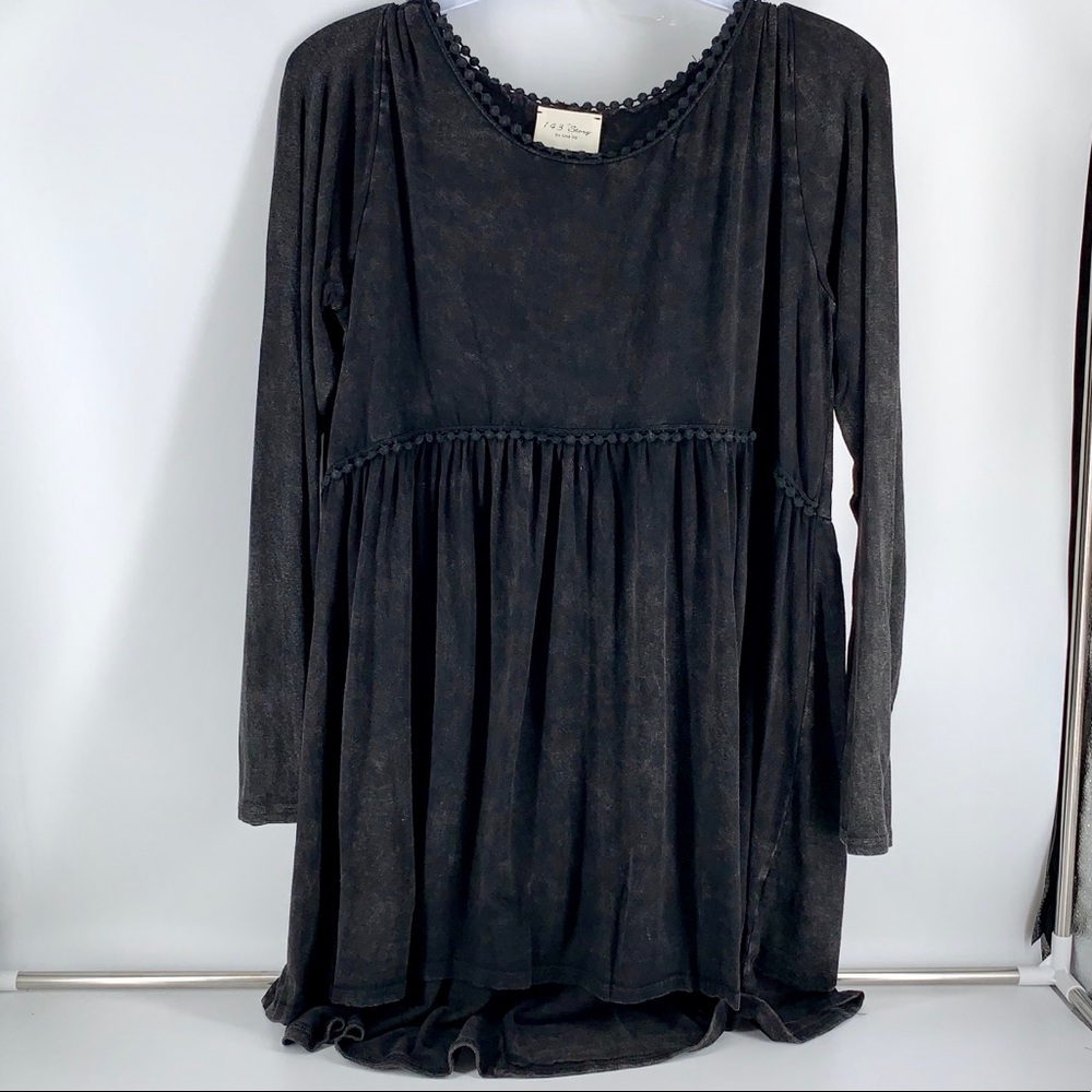 Black Mineral Wash Babydoll Tunic with Detail SML